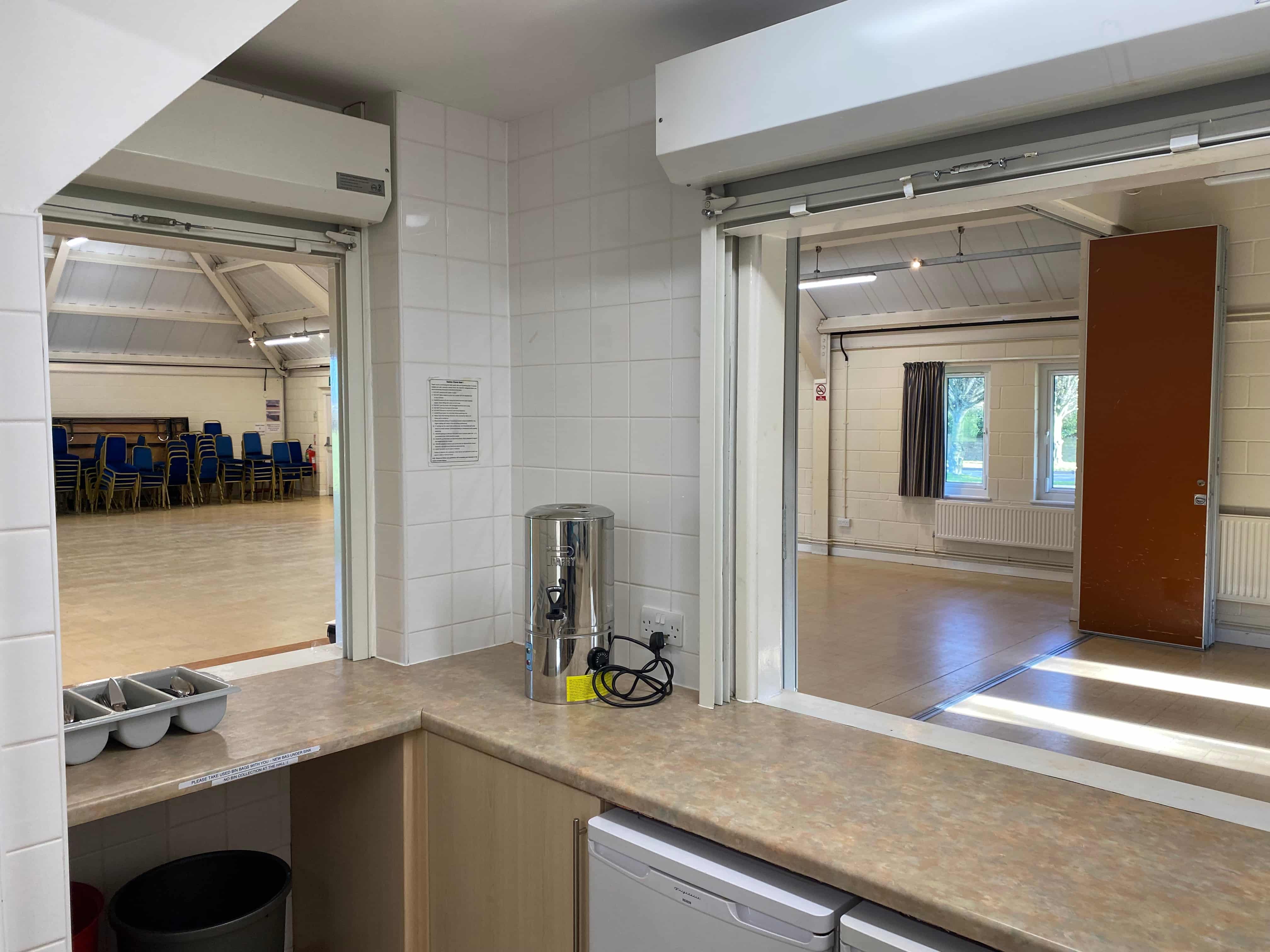 Serving hatches linking the kitchen and the main hall.